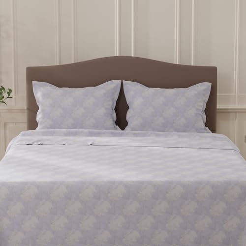 Image of Layers 100% Cotton Bedsheet for Double Size Bed | Lumina Floret Collection | 144 TC Soft & Breathable | Floral Print with 2 Pillow Covers | Wrinkle Free & Colorfast | 3 Piece Bedding Set - Purple