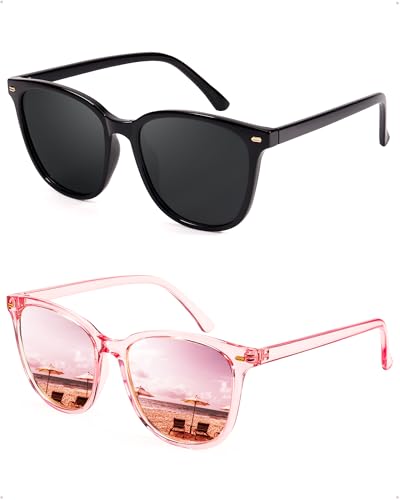 FIMILU 2 Packs Sunglasses for Women Polarized UV400 Protection Lens Big Frame Fashion Glasses Trendy Stylish Shade
