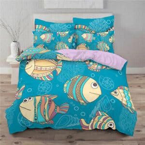 Funda nórdica de pescado azul oscuro para cama 90 microfibra suave 155x220cm con almohada