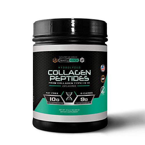 Collagen Peptides Powder  10 Grams per Serving - Enhanced Absorption - Supports Hair, Skin, Nails, Joints and Recovery  14 Amino Acids - Grass Feed, Non-GMO - Type I & III - Gluten-Free - Unflavored