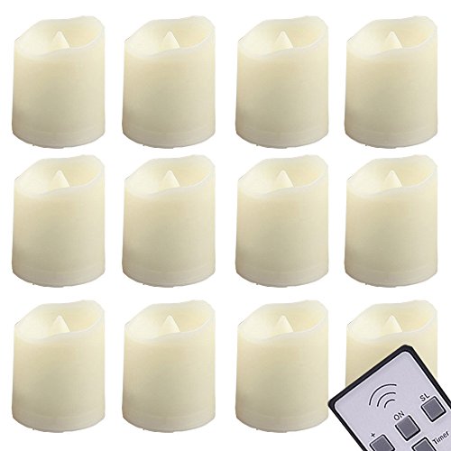 LED Tealights Candles Remote Control Timer Tea Lights - Flameless Flickering Votive Candles- Include Battery Operated 200+ Hours - Outdoor Wedding Decorations Unscented Amber Yellow Flame 12 PCS