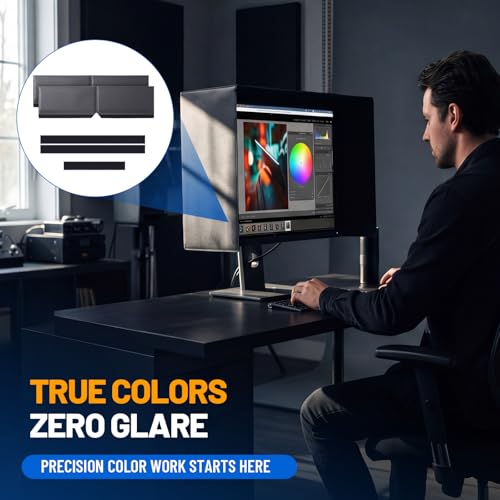 Image of 1 Set Adjustable Monitor Hood Sunshade, 17-27 Inch, Black PVC Screen Protector, Anti-Glare Shade, Expandable Light Blocker for Multiple Monitor Sizes, No-Tool Setup, Reduces Eye Strain