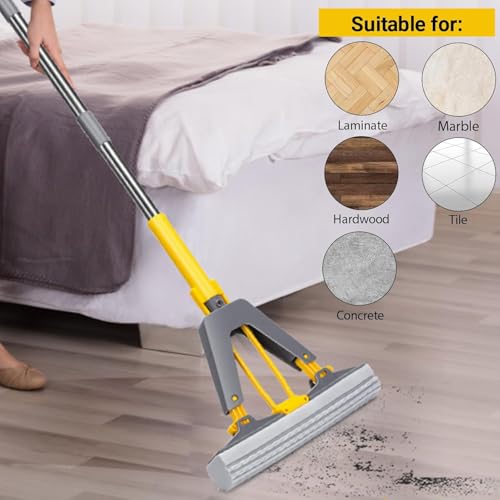 Image of Premium Sponge Hands-Free Squeeze Mop Pocha: Quick-Dry, Superior Water Absorption, Ideal for Bathroom Floor and Wall Cleaning with Long Handle