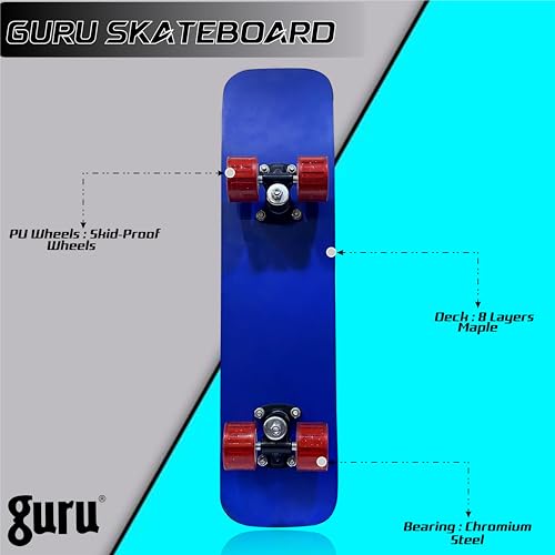 Image of GURU Skateboard, Wooden Non-Slip Skateboard for Kids, Adult, Casterboard /Skate Board /Hoverboard /Longboard for Beginners, Learners, Training Purpose for All Age Group