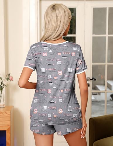Image of Ekouaer Pajama Set for Women 2 Piece Lounge Set Short Sleeve Tops and Shorts Soft Sleepwear, Chest Pocket