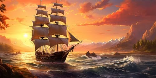 Peinture diamant voilier et coucher de soleil pour s'évader au quotidien