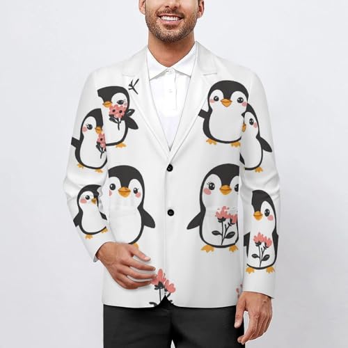 Penguins and Wild Flowers Classic Suits Blazer for Men Business Tuxedo Jacket Sport Coat Two Buttons2
