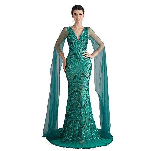 Engerla Sequin Prom Dress Mermaid Evening Dresses Green Party Maxi Dress V Neck Bridal Party Dress 4