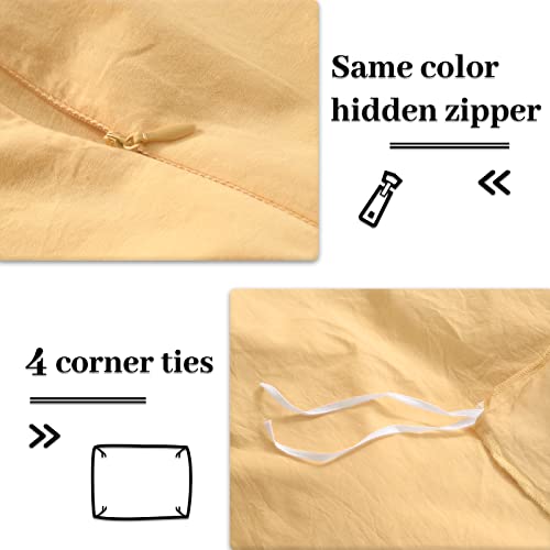 Nexhome Pro Duvet Cover Set King Size Linen Look Textured Organic Natural 100% Washed Cotton Duvet Cover Apricot Yellow 3 Pieces Bedding Set With Zipper Closure, Breathable, Soft (No Comforter) #TOP3