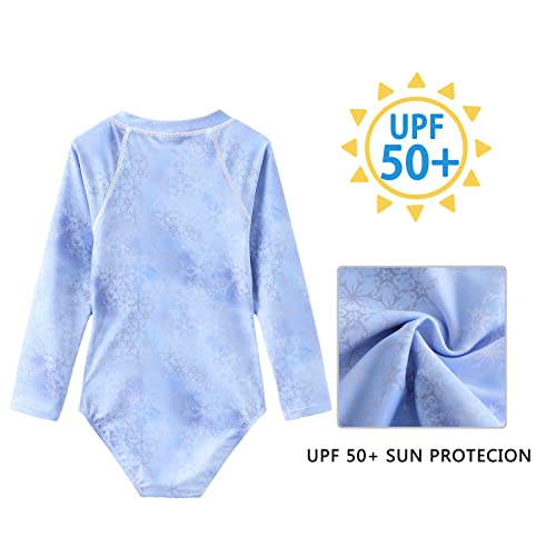 Image of Moon Tree Girls One Piece Swimsuits Long Sleeve Rash Guard Zipper Front Bathing Suit UPF 50+