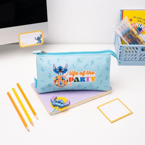 Grupo Erik 3 Compartment Pencil Case - Disney Stitch Stationery | School Pencil Case, Cute Makeup Bag, Back to School Supplies, Office Stationery Supplies | Stitch Gifts