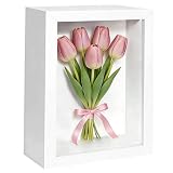 3D Bilderrahmen zum Befüllen 15.2*20.3 cm Bilderrahmen Tief 3D Objektrahmen Hölzern bis 3cm, Tiefer Bilderrahmen zum Befüllen für Objekte, Blumen, Hochzeitsgeschenk oder (Weiß)