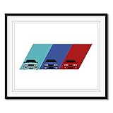 BMW M3 Early Generations on M Power Logo Inspired Car Poster - Handmade Print of E30 E36 E46-8x10' Satin Print (Unframed) - Perfect Gift for Car Enthusiast
