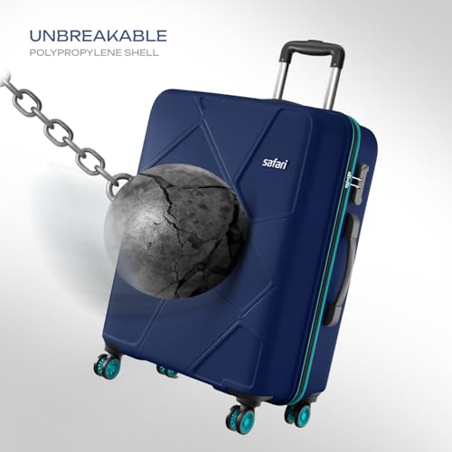 Image of Safari Large Polypropylene Spinner Pentagon Pro 8 Wheels 75Cm Size Checkin Trolley Bag, Hard Case 360º Wheeling Luggage for Men & Women, Travel Bag, Suitcase for Travel, Navy