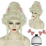 Anogol Hair Cap+(2 Pink Ribbons) Short Blonde Wig For Women Cosplay Wig Beehive Wigs Updo Wig Peluca De Mujer Synthetic Wig For Halloween Party Costume