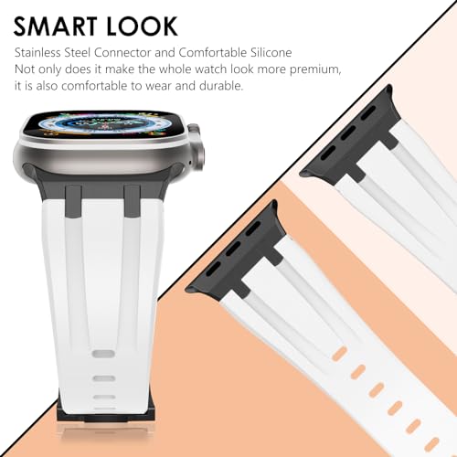 NewWays Silicone Strap Compatible with Apple Watch 49mm 46mm 45mm 44mm 42mm(Series 3 2 1),Sport Straps Replacement Band for iWatch Ultra 3 2 1 Series 11 10 9 8 7 6 SE 5 4 3 2 1,White/Black Connector - Image 4