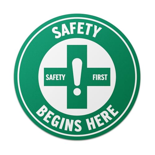 Autocollants de sol ronds verts Safety Begins Here lot de 2 de 43 cm