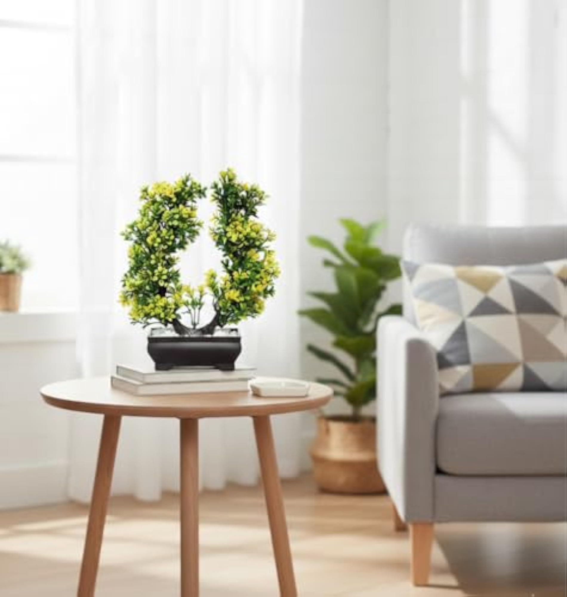 Artificial Yellow Leaf Plant with White Stones, Home Decor