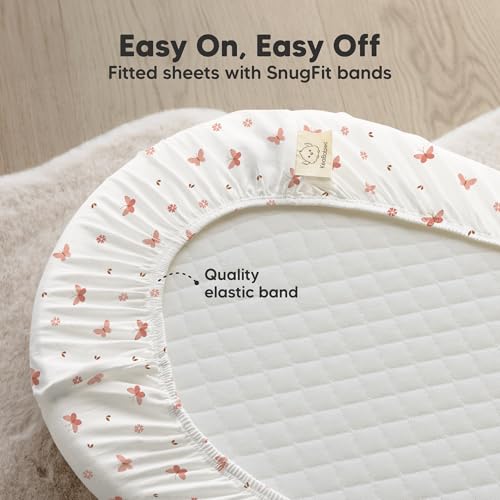 Image of 2-Pack Organic Bassinet Sheets for Girls, Boys - 100% Cotton Bassinet Mattress Sheets Compatible with Halo Bassinest Swivel Sleeper, Graco, Baby Delight, Chicco, Fitted Bassinet Sheets (Butterflies)