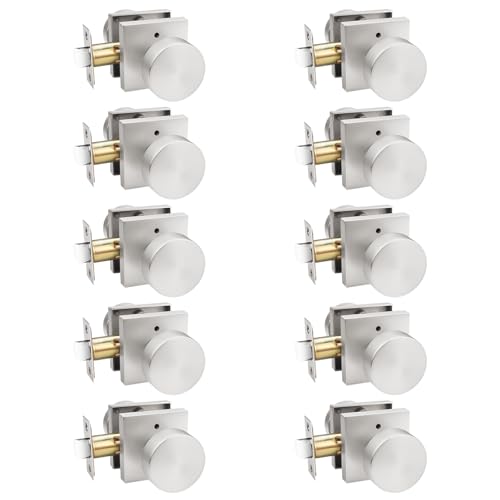 Probrico Privacy Door Knobs on Square Rose, Interior Door Locks for Bedroom and Bathroom, Brushed Nickel Turn Lock Door Handles, Keyless Interior Door Locksets, 10 Pack
