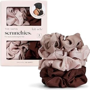 Kitsch Satin Scrunchies for Women – Softer Than Silk Scrunchies | Hair Ties No Damage for Frizz-Free Sleep | Ideal Gifts for Women – Cameo, 5pcs