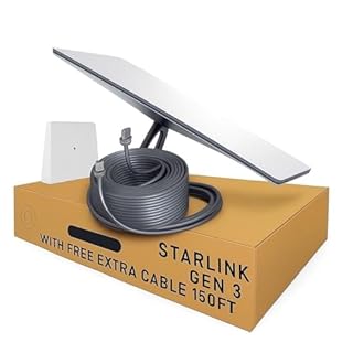 Starlink Gen 3 Standard Kit – Satellite Dish with Wi-Fi 6 Router – High-Speed, Low-Latency Internet +Extra 150FT Cable – High-Speed, Low-Latency Internet for Rural and Remote Homes