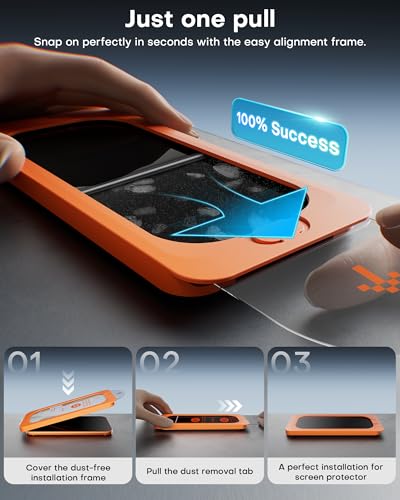 Image of OMOTON Privacy Screen Protector for iPhone 17 Pro Max [Auto-Align Installation], Tempered Glass with 9H+ Hardness & 12FT Military Grade Shatterproof, 100% Anti-Spy, Full Coverage Protection, 2 Pack