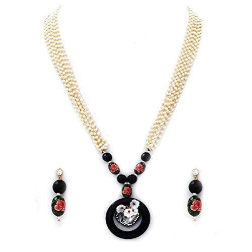 Collar de piedras semipreciosas hecho a mano negro y pendientes étnicos como regalo para mujer
