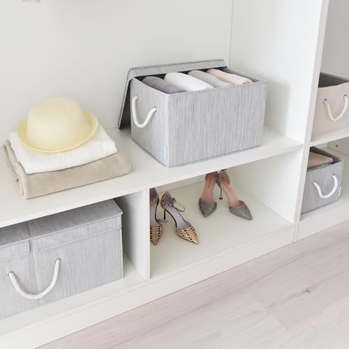 CROS Storage Baskets with Lid 2 Pack, Large Fabric Storage Bins with Rope Handles, Dustproof Collapsible Closet Organizer, Grey, 16.3 x 10.24 x 12 in by CROS - Image 7