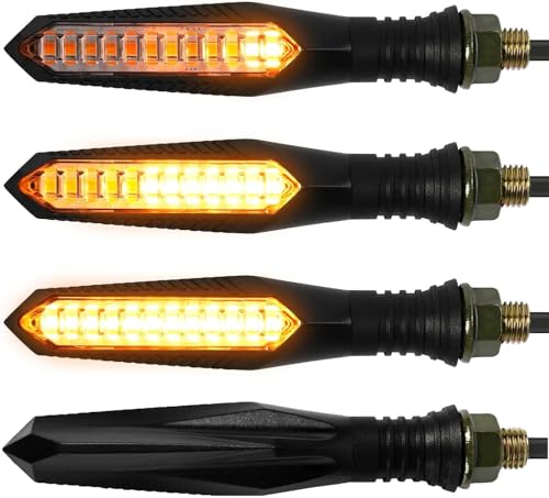 evermotor 4 Pièces Clignotant Moto LED Séquentiel E32 Homologué Universels 12V Indicateurs de Moto Flowing Mode, Étanche, Haute Luminosité