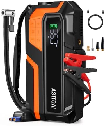 AstroAI 6000A and 150PSI Car Battery Booster Jump Starter Tyre Inflator, Jump Starter Power Pack with Air Compressor, for 12V Vehicles (10L Petrol/8L Diesel), Intuitive LED Screen, Full Accessory Kit