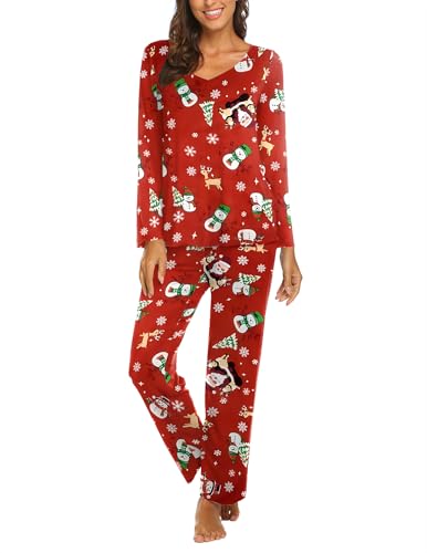 Image of Ekouaer Womens Pajama Sets 2 Piece Lounge Set Fall Winter Pajamas Long Sleeve Pjs Top and Pants Soft Pj Sets Loose Sleepwear