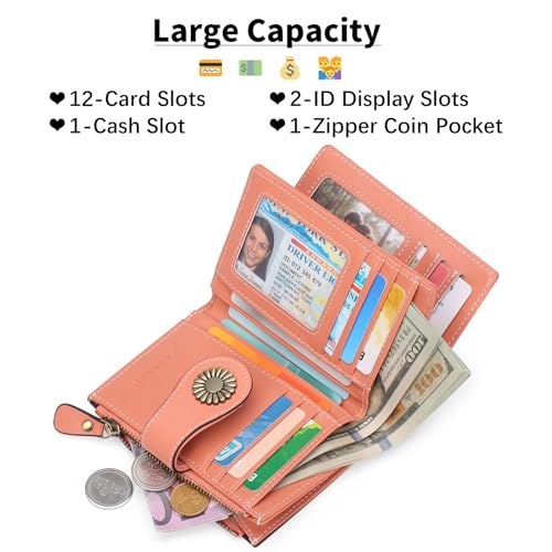Image of SENDEFN Small Womens Wallet Leather Bifold Card Holder RFID Blocking with Zipper Coin Pocket