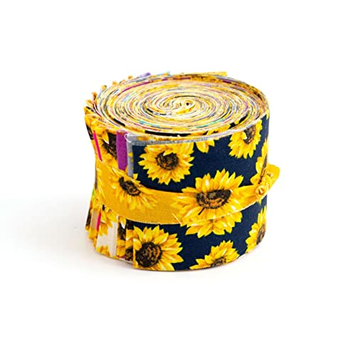 FlashPhoenix Quality Sewing Fabric – 2.5 inch Sunflowers Jelly Roll
