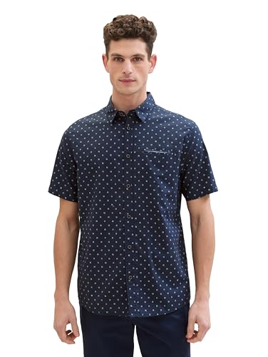 TOM TAILOR Herren Regular Fit Hemd mit Punkten, 34712 - Navy Stripe Design, XXXL – Ansicht 1