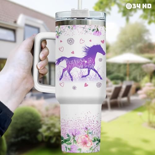 34HD Cute Horse Just Girl Who 40 oz Tumbler with Handle, Horse Lover Gift by 34HD - Used condition - Image 5
