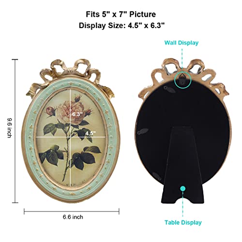 Cisoo Vintage Oval Picture Frame 5X7 Antique Photo Frame Table Top Display And Wall Hanging Home Decor, Green Blue #TOP2