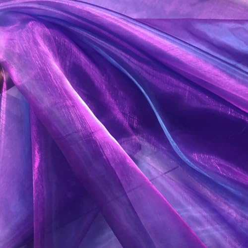 YYCRAFT Two Tone Sheer Organza Fabric by the Yard for Curtain Weddings Decor 2 Yards, Iridescent Purple