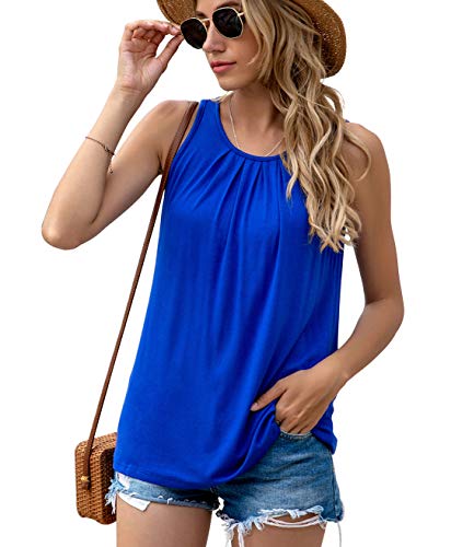 SUEANI Camiseta sin mangas para mujer, sin mangas, plisada, con cierre trasero, A- Azul real, XL