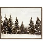 Framed Canvas Wall Art Winter Christmas Decor Winter Pine Tree Forest Decor Christmas Painting Po...