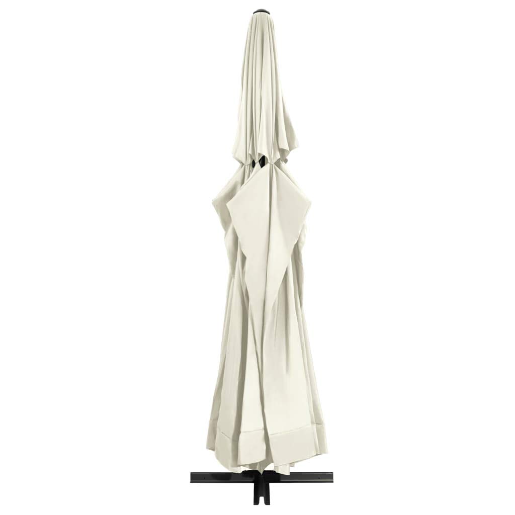 Parasol ogrodowy 600 cm z aluminiowym słupkiem i tkaniną poliestrową UV w kolorze piaskowo-białym, parasol przeciwsłoneczny z krzyżową podstawą i systemem korby, wodoodporny i trwały do użytku