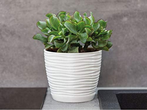 KORAD 3D Sahara Plant Pots with Matching Saucers. Modern Planters with Drainage Holes and Stand for Indoor and Outdoor (H 9.8 in (25 cm) - D 10.6 in (27 cm), Light Grey)