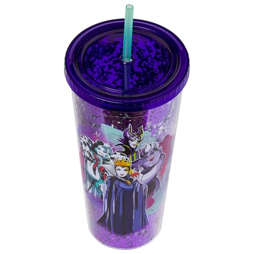Image of Silver Buffalo Disney Villains Confetti Cold Cup Featuring Cruella de Vil, Ursula, Evil Queen, and Maleficent, 32 Ounces
