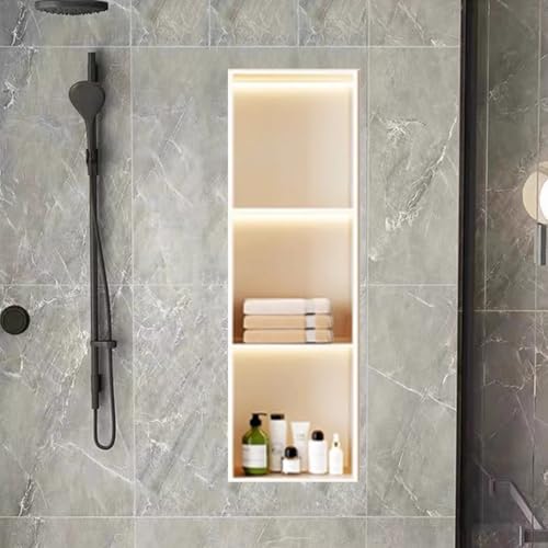 Niche de douche LED pour ranger sans percer, étagère acier inoxydable 2 niveaux grise