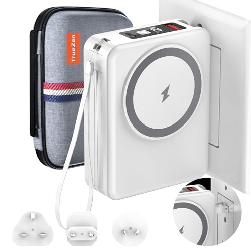 for Magsafe Battery Pack,10000mAh Magnetic Portable Charger with USB C Cable,Power Bank with Wall Plug Charger Block,Wireless Power Bank Magsafe Charger for iPhone17/16-12 Series,Google,Galaxy (White)