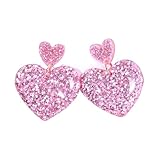 Pendientes de corazón de San Valentín brillantes con forma de corazón y estrella, aretes de gota de acrílico, lindos gnomos de vaca de las tierras altas, taza de té, café, aretes colgantes para mujer