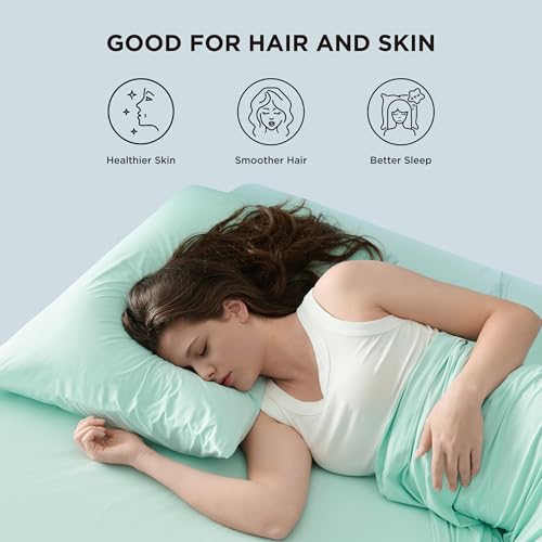 Bedsure Cooling Pillow Cases King Size Set of 2, Cool Pillowcases for Hot Sleepers and Night Sweats, Silky Soft & Breathable Cold Pillow Covers with Hidden Zipper, Green, 20x36 Inches