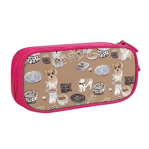 Carino Dog Bone Bowl Woof Zampa Stampato Matita Sacchetto Trucco Gioielli Scatola Portagioie Portatile da Viaggio Nero rosa Taglia unica Astuccio portamatite