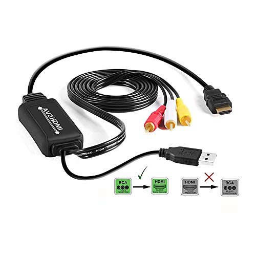Lapetus RCA to HDMI Converter, RCA to HDMI Cable, AV to HDMI Converter Cable Cord, 3RCA CVBS Composite Audio Video to 1080P HDMI Supporting PAL NTSC for PC Laptop Xbox PS3 PS4 TV STB VHS VCR Camera DV