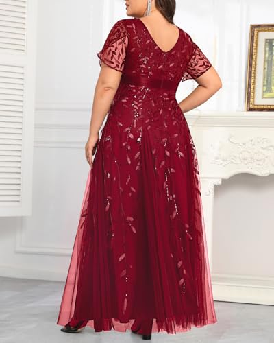 Image of Pinup Fashion Plus Size Formal Dresses - Evening Gowns Wedding Sequin Embroidery V-Neck Prom Long Dress